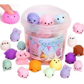 Fidget Toys Juguetes Esponjosos de Mochi 24 pcs Juguetes de Animales para Adultos Regalos de Fiestas Juguete Sensorial para Aliviar el Estrés Adultos