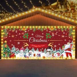 Finphoon Christmas Garage Door Cover Banner with Led Light,6x13ft Christmas Tree Santa Garage Door Decorations,Large Christmas Garage Door Backdrop Decoration for New Year Holiday Party