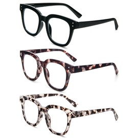 prtcslwd 3 Pack Oversized Reading Glasses for Women Men with round Frame Fashion Blue Light Blocking Computer Readers (3 Pack, 2.5)