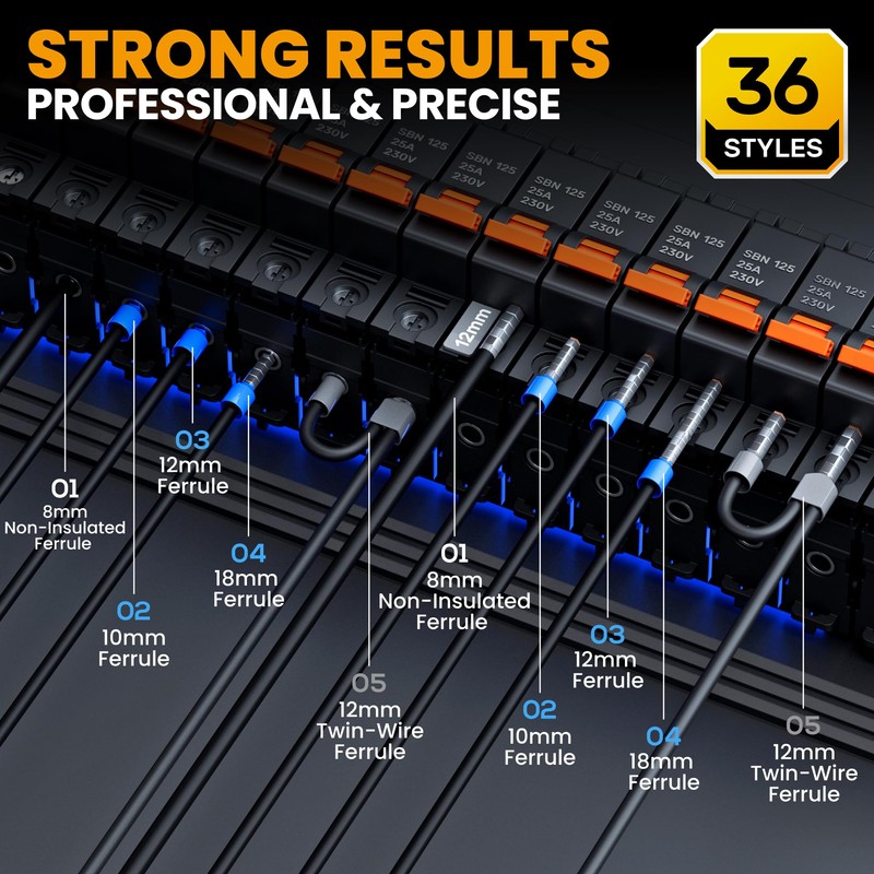 SOMELINE Ferrule Hexagonal Crimping Tool Kit, 36 Sizes Ferrules, AWG