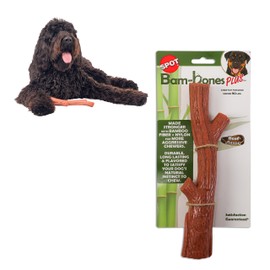 SPOT Bam-Bones Plus Branch -Bamboo Fiber & Nylon, Durable Long Lasting Dog Chew for Aggressive Chewers – Great Toy for Adult Dogs & Teething Puppies Under 90lbs, Non-Splintering, 9.5in, Beef Flavor