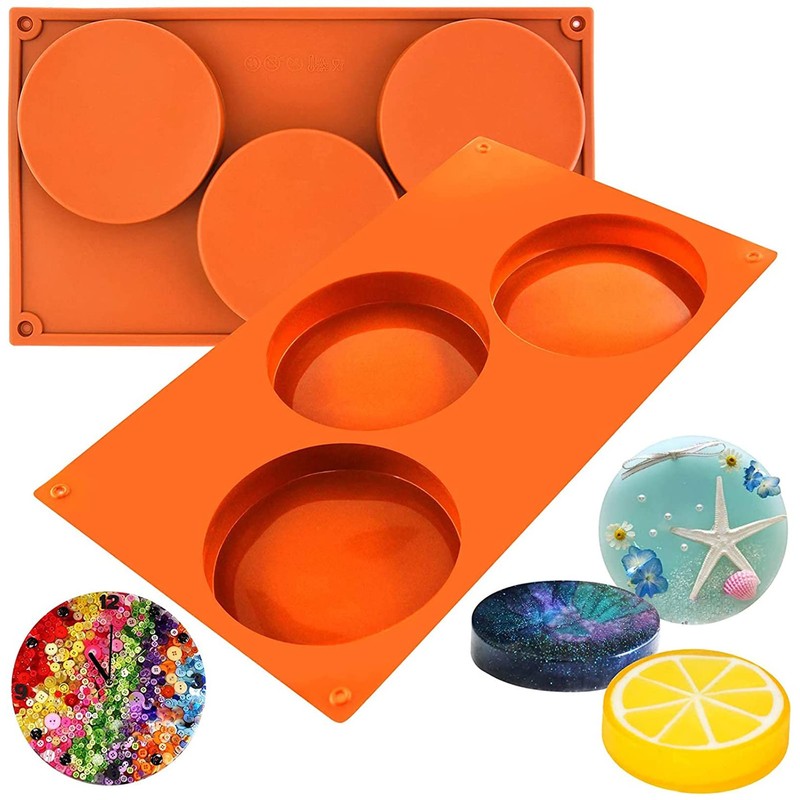 Funshowcase Moldes de silicona de 3 cavidades de disco redondo
