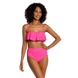 La Blanca Women's Island Goddess Ruffle Bandeau Bikini Swimsuit Top, Pop Pink, 6