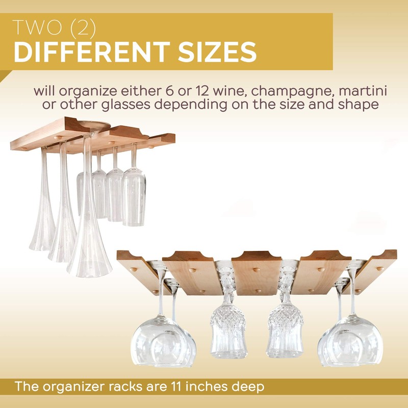 Wooden Under Cabinet Wine Glass Holder - Single Rack For