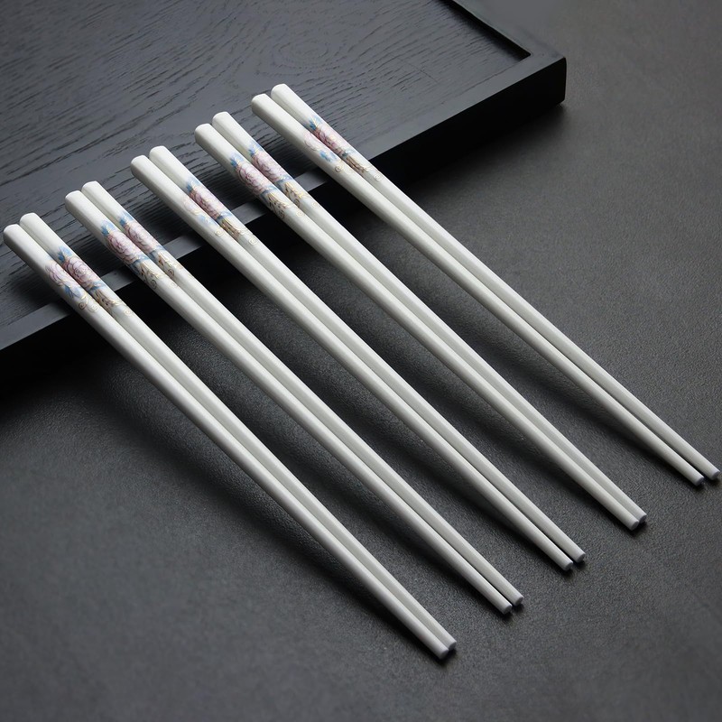 IQCWOOD 5 Pairs Ceramic Chopsticks, Bone China Chinese Reusable Chopsticks