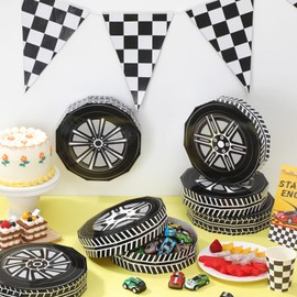 Silipull 12 Pcs Race Car Wheels Party Gift Boxes Race Car Party Decorations 9 Inch Wheels Shaped Candy Treat Boxes Table Centerpieces Decor for Boys Birthday Favor Supplies
