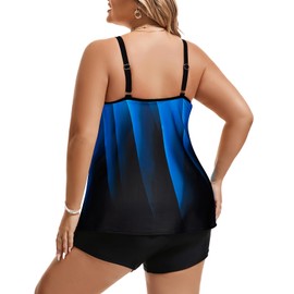 Hanna Nikole Tankini Swimsuits for Women Tummy Control Two Piece Bathing Suits Flowy Swim Tops with Boy Shorts Blue Ray US 20