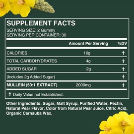 Mullein Gummies for Respiratory Support - Herbal Supplement with Immune System Benefits - Vegan, Non-GMO, Gluten Free - 60 Count