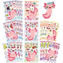24 Sheets Axolotl Make-a-Face Stickers Mix 'n Match Crafts for Kids Axolotls Party Make Your Own Axolotl Stickers for Party Favors,Birthday Goodie Bag Fillers,Classroom Rewards(Axolotls)