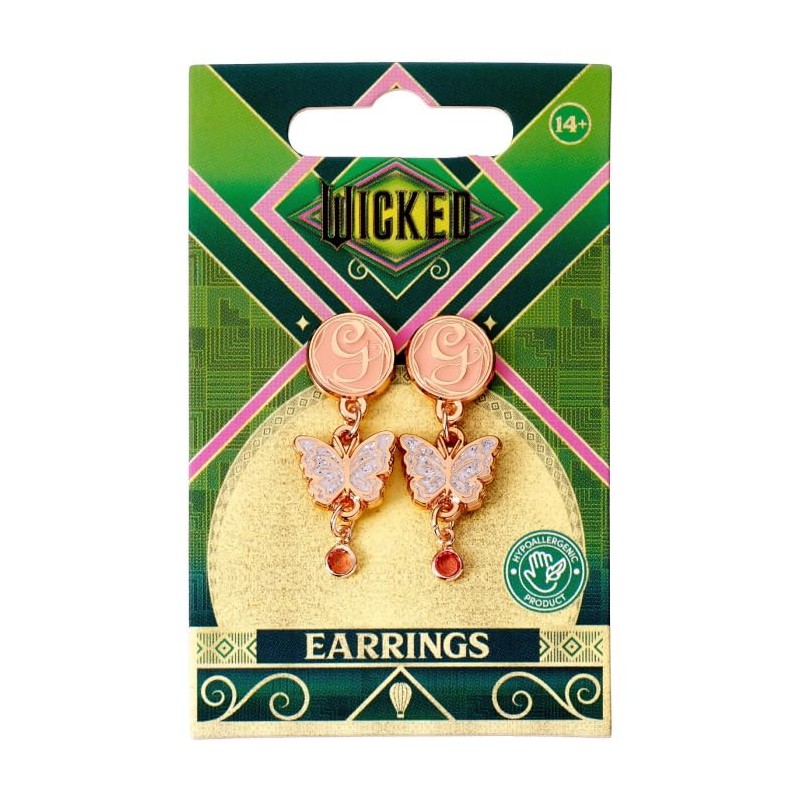 Wicked Glinda Drop Butterfly Earrings Rose Gold Colour