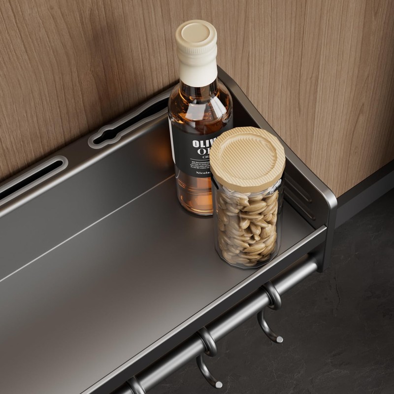 Vireldora utensil hanger, wall mounted kitchen rail with hooks, waterproof