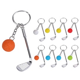 Dadabig 9 PCS Mini Golf Racket Ball Pendant Keychain, Metal Golf Clubs Keyring Creative Keychain Sports Split Key Ring for Sports Clubs Lovers Gift, 6 Colors