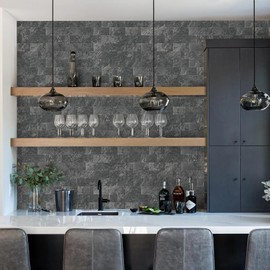 Vamos Tile 100 Pieces Peel and Stick Backsplash Tiles, 3" x 6" PVC Subway Tile, Black Slate Stick on Backsplash Tiles for Kitchen/Bathroom/Fireplace/Laundry/Camper