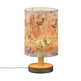 Oarencol Bedside Table Lamp Fall Golden Retriever Dog Leaves Nightstand Lamp with Wood Desk Lamps for Bedroom Living Room Nursery Office Home Decor