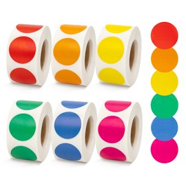 3000 Pcs 3/4" Round Color Coding Labels Stickers Circle Colored Dot Stickers Includes 6 Rolls, 500 Count Each