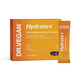 DR.VEGAN Hydrate+ | Hydration Sachets, Zero Sugar Electrolyte Powder | Informed Sport Rehydration Sachet with No Artificial Preservatives | Full Spectrum Electrolytes (15 Sachets, Orange & Pineapple)