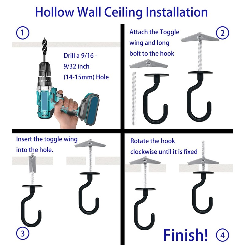 Evsteluo 2 Sets Large Swag Ceiling Hooks Heavy Duty Swag