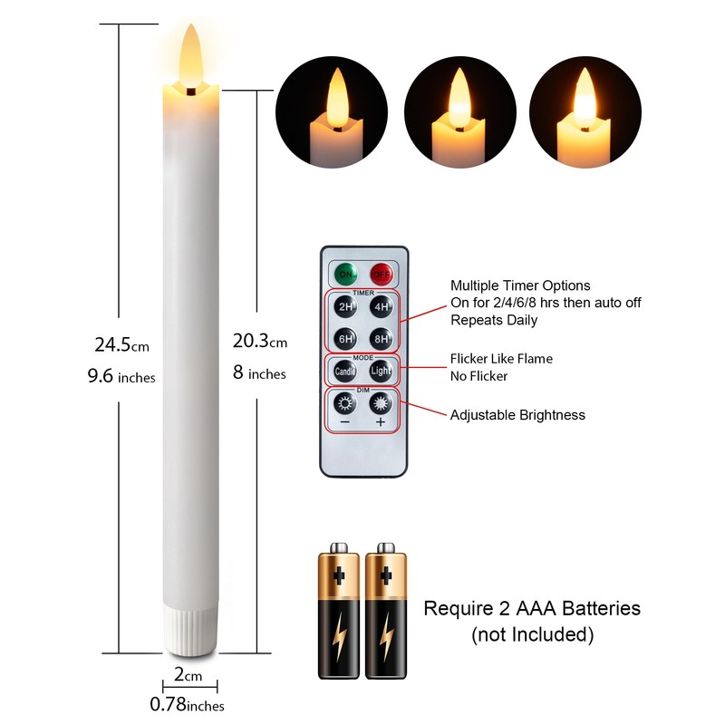 Homemory Waxy Flameless Taper Candles with Remote Timer Dimmer, Battery