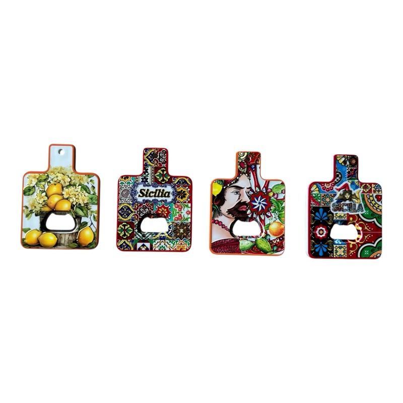 Decorative Sicilian Bottle Opener Magnets with Lemons and Traditional Patterns