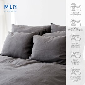 My Linen Home Cushion Cover, 40 x 40 cm, Linen, Set of 2, High-Quality Pillowcase in Dark Grey, 100% Stonewashed Linen Bed Linen, Made in EU, Hypoallergenic and Skin-Friendly