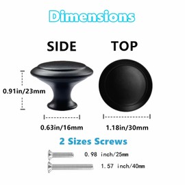 MayGreeny Pack of 20 Furniture Knobs, Matte Black, Drawer Knobs, Knobs for Cabinets, Vintage Cabinet Knobs, Single Hole Handle with Screws for Cabinet, 30 mm, Round Door Handles, Drawer Handles,