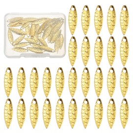 PATIKIL Fishing Lure Blades, 40 Pack 0.7" x 0.2" Round Fishing Spinner Baits Willowleaf Lure Spinner Making Part with Plastic Storage Box for Bait Accessories, Gold Tone