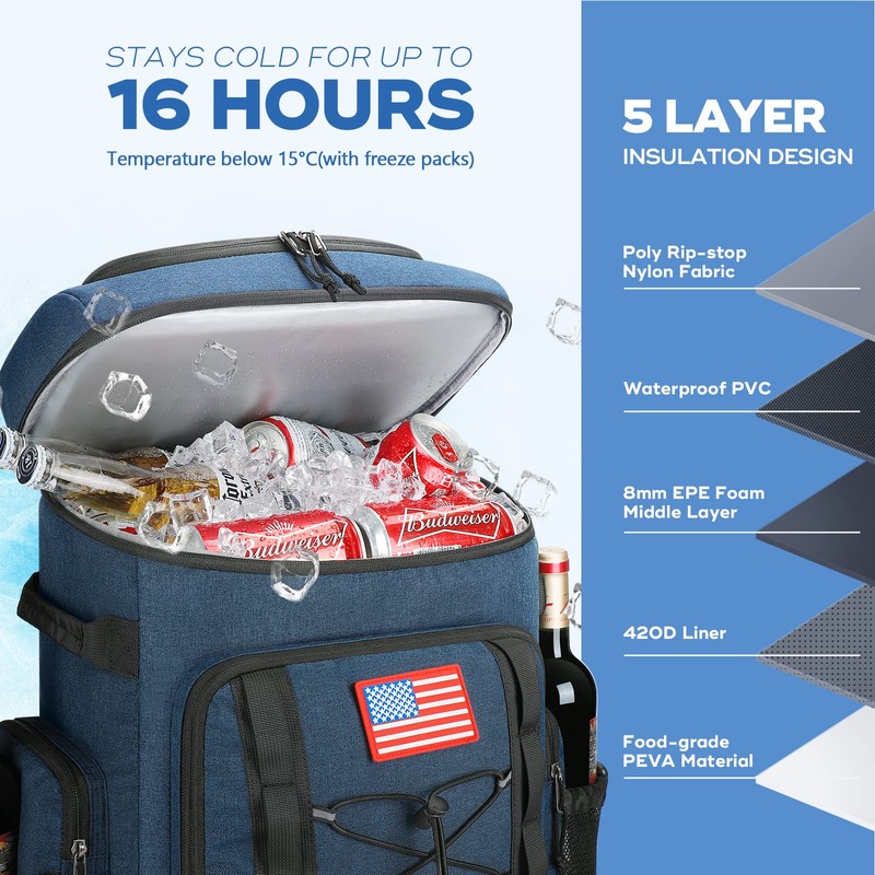 Maelstrom Cooler Backpack,50 Can Insulated Soft Backpack Cooler,Portable Lightweight Leakproof