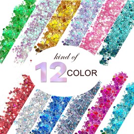 Glitter facial grueso holográfico suelto para cuerpo cabello ojos y uñas de resina festival maquillaje con forma estrellas hexágonos 12 colores