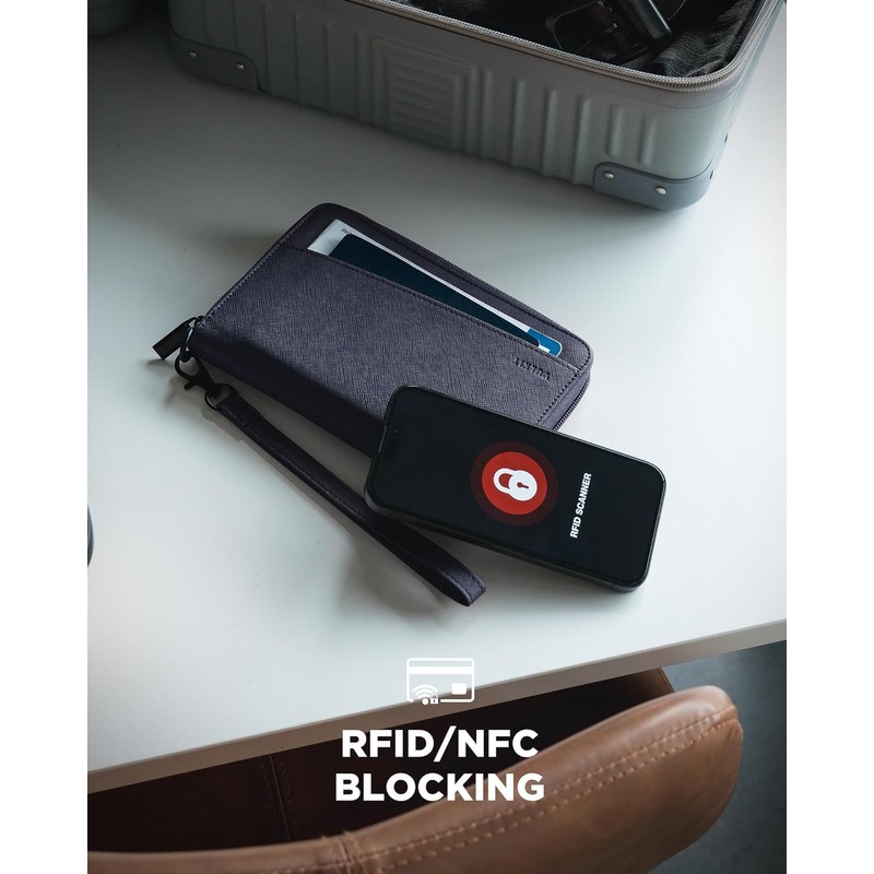 VULKIT Porta Pasaporte de Cuero con Bloqueo RFID y Correa