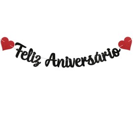 Feliz Aniversário Banner - Happy Anniversary Sign, Spanish Fiesta Mexican Theme Wedding Anniversary Party Decorations Balck Glitter