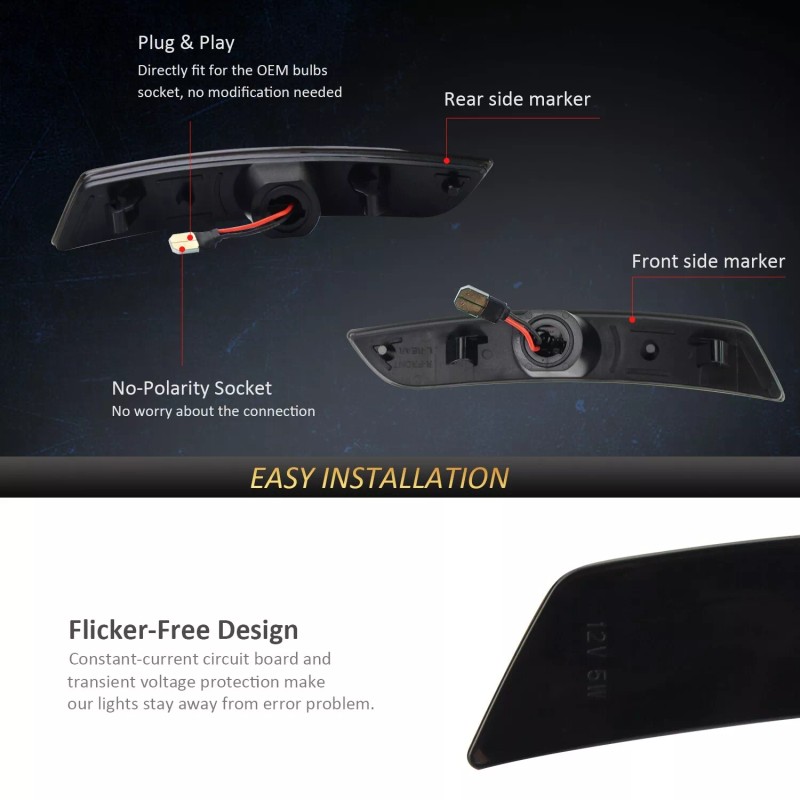 D-lumina 4X Smoked LED Side Marker Bumper Lights Amber Lamps