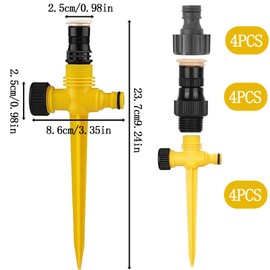 Snowtain Pack of 4 Lawn Sprinkler Spike, Garden Sprinkler Multifunctional Garden Sprinkler, 360° Rotating Irrigation System, Suitable for Lawn, Agriculture, Can be Connected in Series (Yellow)