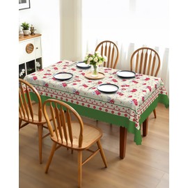 Xiazhilaio French Rectangle Tablecloth 60x102 Inch - Linen Rustic Farmhouse Nappe de Table with Dust Proof, Wrinkle Free, Anti-Fading, Waterproof Floral Table Cover for Kitchen Dinning Party Outdoor