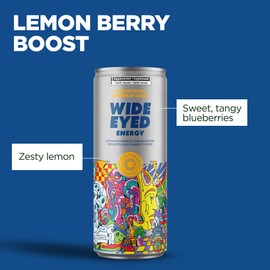 Collective Arts Wide Eyed Energy Drinks | Naturally-Flavored Caffeinated Vitaminized Sparkling Beverage With Fruit Extracts | Lemon Berry BOOST | Pack of 12 | 12 fl oz.(355ml)