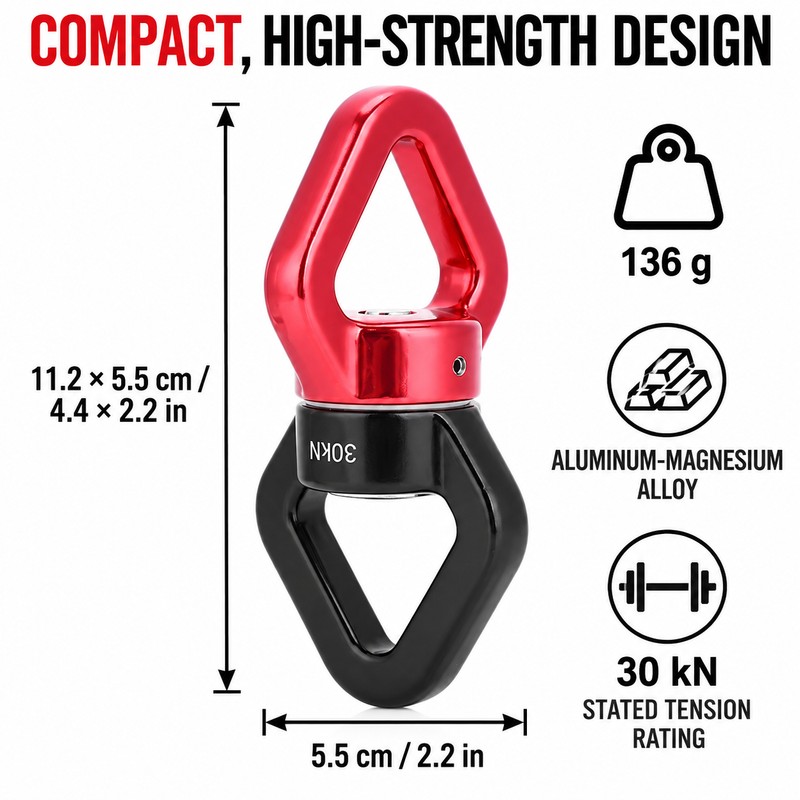 30kN 360° Climbing Swivel, Aluminum Magnesium Rope Rotator Connector for