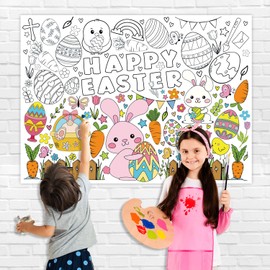 KFZR Easter Giant Coloring Poster Tablecloth, Crafts for Kids,Jumbo Coloring Banner, Versatile Paper Table Cover for Easter Gift Party Favors, Wall Decoration (31.4 x 43.3 Inches)