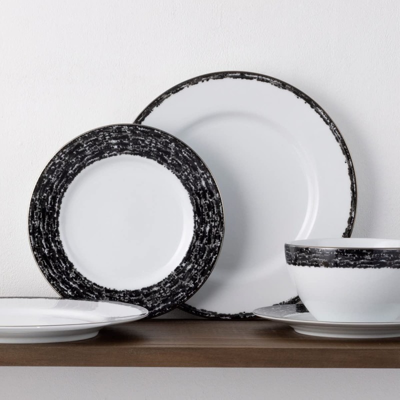 Noritake Black Rill 12-Piece Set, Service for 4 in Black/White