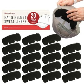 Maplefield Hat & Helmet Sweat Liners - 20 Pack, Black - Adhesive Moisture-Absorbing Pads for Baseball Caps & Helmets - No-Drip Hat Liner & Sweat Guard