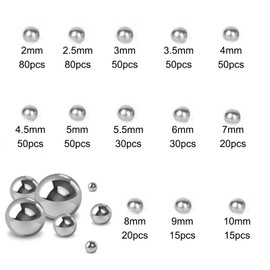 Pack of 540 Ball Bearings, Steel Balls, Stainless Steel Metal Balls, 2 mm - 10 mm, Steel Ball Bearing Balls, 13 Sizes, Stainless Steel Bearing Balls for Bicycle, Mountain Bike, Wheel, Precision