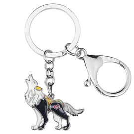 BAMAY Enamel Alloy Novelty Wolf Keychain for Women Girls Animals Keyring Bag Wallet Charms Gifts (Black)