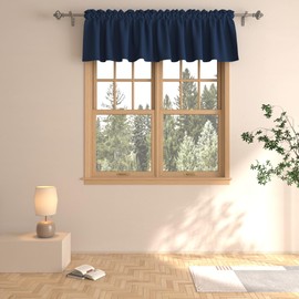 Valance Navy Blue 16 inches Long Blackout Kitchen Window Curtains Over Sink Living Room Darkening Bedroom Bathroom Rod Pocket Triple Weave Small Short Little Mini Window Curtain Topper Valance 1 Panel