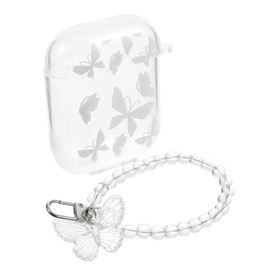 KONTONTY Earbuds Case Butterfly Beaded Chain Protective Shell for Stylish Glitter Design Portable Earbud Pouch for Easy Carrying and Storage
