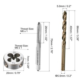 sourcing map Tap and Die and Drill Set M6 x 1 Left Thread Milling Cutter and Round Die 5 mm Cobalt High-Speed Steel Spiral Drill Bit