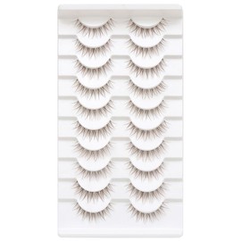 10 Pairs Brown False Eyelashes Clear Band Cartoon False Eyelashes Japanese Anime Cosplay Brown Eyelashes Asian False Eyelashes Natural Look Like Individual Cluster (A0586)