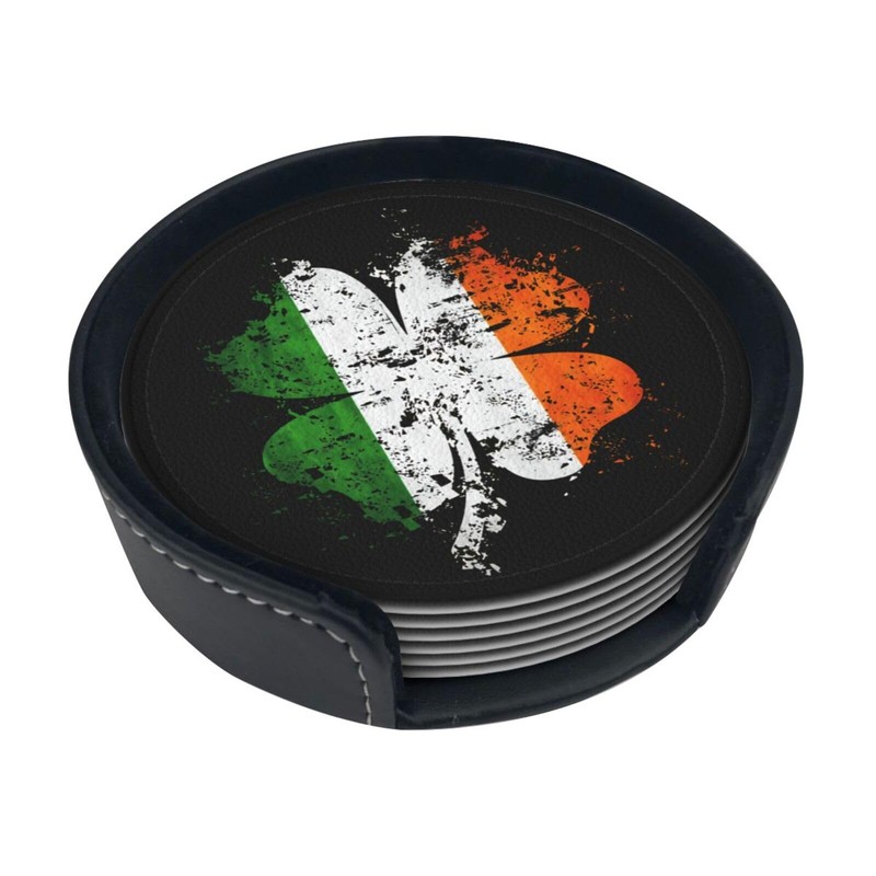 St Patricks Day Irish Shamrock Coasters for Drinks with Holder