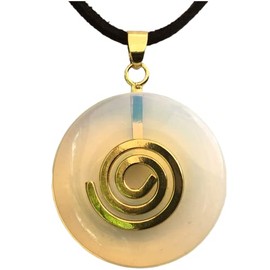 Steinfixx Steinfixx? - Premium Opalglas Donut optional als Kette mit Silber- oder Goldanh?nger und 80cm Lederband | Heilstein | Edelstein | Chakra-Stein (Donut mit Silberspirale)