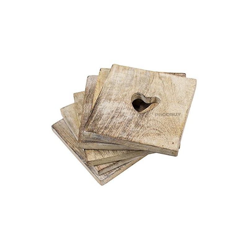 ProdBuy Limited Set of 6 Square Carved Heart Coasters with