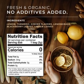 Gya Tea Co Organic Lemon Ginger Herbal Tea Bags (50 Bags) - Decaf Lemon Ginger Tea Bags Rich in Vitamin C for Digestive Health - Ginger Lemon Tea Bags Bulk Tea Gifts Fruit & Herbal Tea Blends