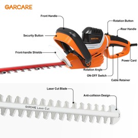 GARCARE Electric Hedge Trimmer Corded-4.8 Amp 24inch Dual-Action Cutting Laser Blade Tree Trimmer Branch Cutter for Lawns, Bushes and Garden Landscaping