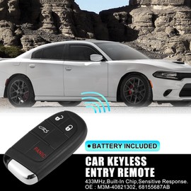 X AUTOHAUX 2pcs 433MHz 4A Chip M3M-40821302 Replacement Keyless Entry Remote Car Key Fob for Dodge Charger Challenger 2019-2022 for Chrysler 200 300 4 Buttons with Door Key